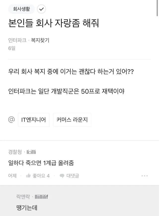 블라인드 회사 복지 자랑 | 인스티즈