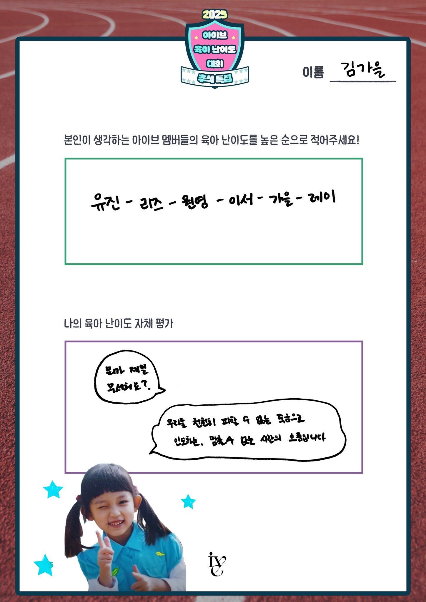 아이브 멤버들 부모님이 평가한 아이브 육아난이도 평가점수.jpg | 인스티즈