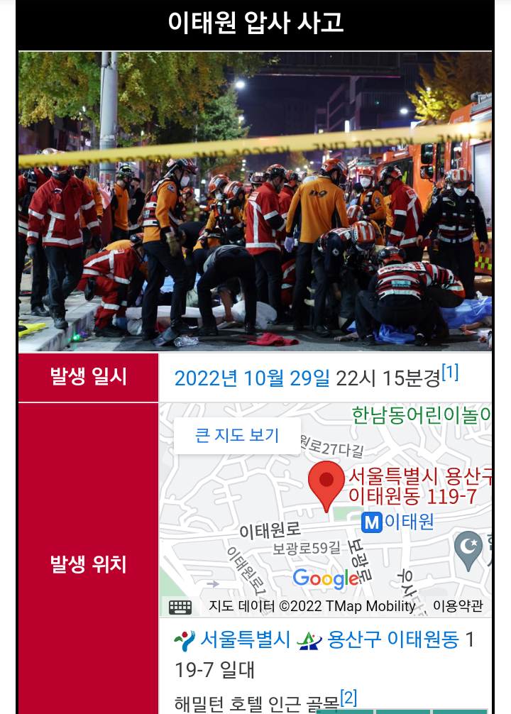 나무위키에 등재된 이태원 압사 사고 | 인스티즈