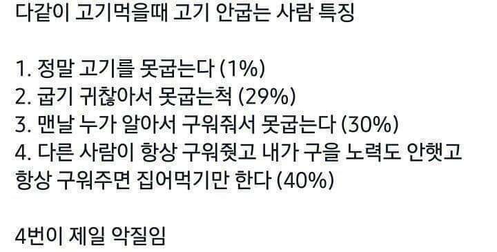 고기먹을때 고기안굽는사람 특징 | 인스티즈