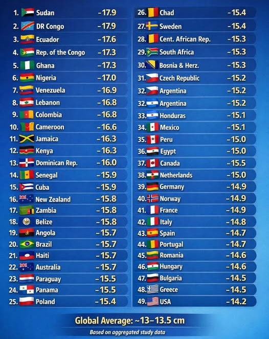 나라별 존슨 사이즈 순위 | 인스티즈