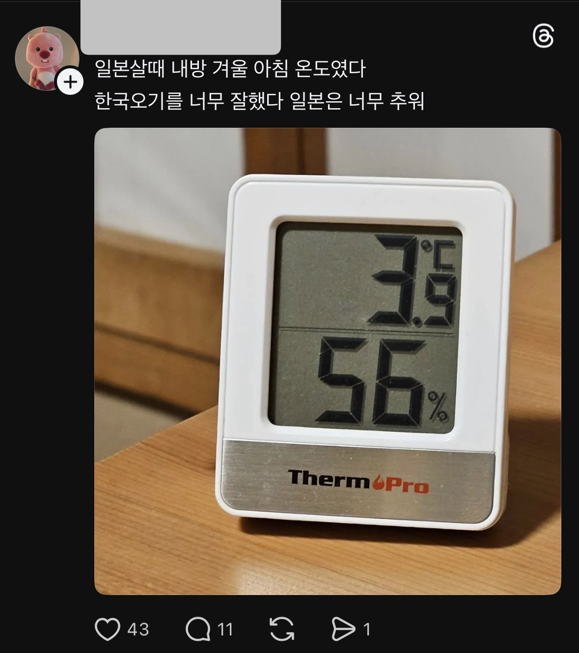 일본집 겨울 추위는 한국이랑 체감이 다르다는 스레드인 | 인스티즈