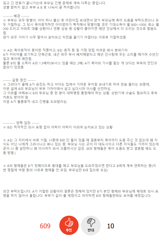 실시간랭킹)배우자 부모님 간병 문제 | 인스티즈