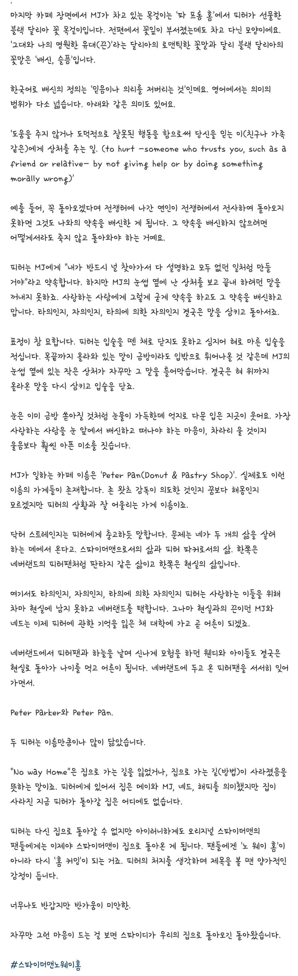 스포주의)황석희 번역가가 인스타에 올린 스파이더맨 노웨이홈 글 | 인스티즈