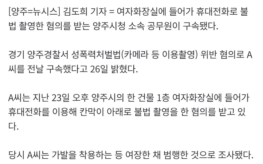 여장하고 여자화장실서 불법 촬영 양주시청 공무원 구속 | 인스티즈