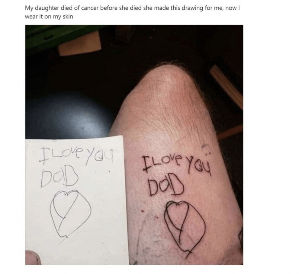 암으로 죽은 딸이 남긴 그림을 문신으로 새긴 아빠 .jpg | 인스티즈