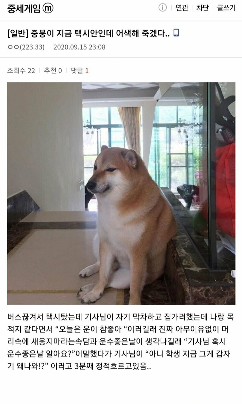 택시안에서 드립쳤다가 어색해진 디시인 | 인스티즈