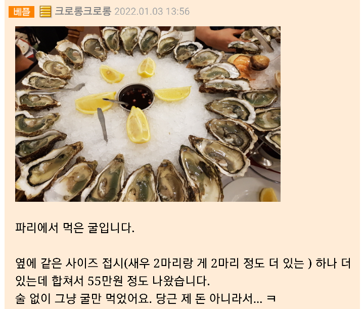유럽에서 굴 먹을때 55만원어치 양 | 인스티즈