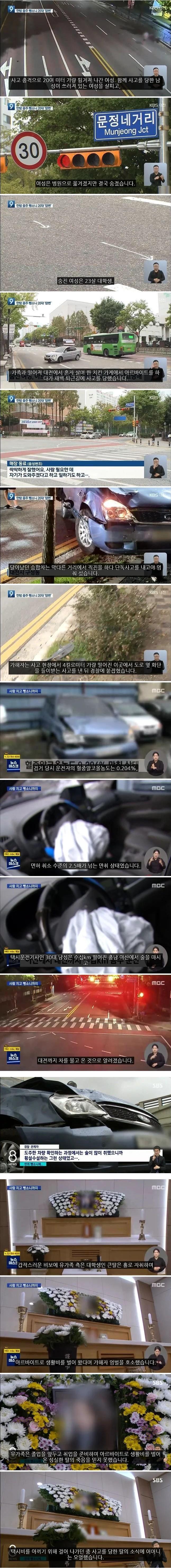 알바 후 택시비 아끼려고 집으로 걸어가던 대학생 음주 차량에 치여 숨져 | 인스티즈