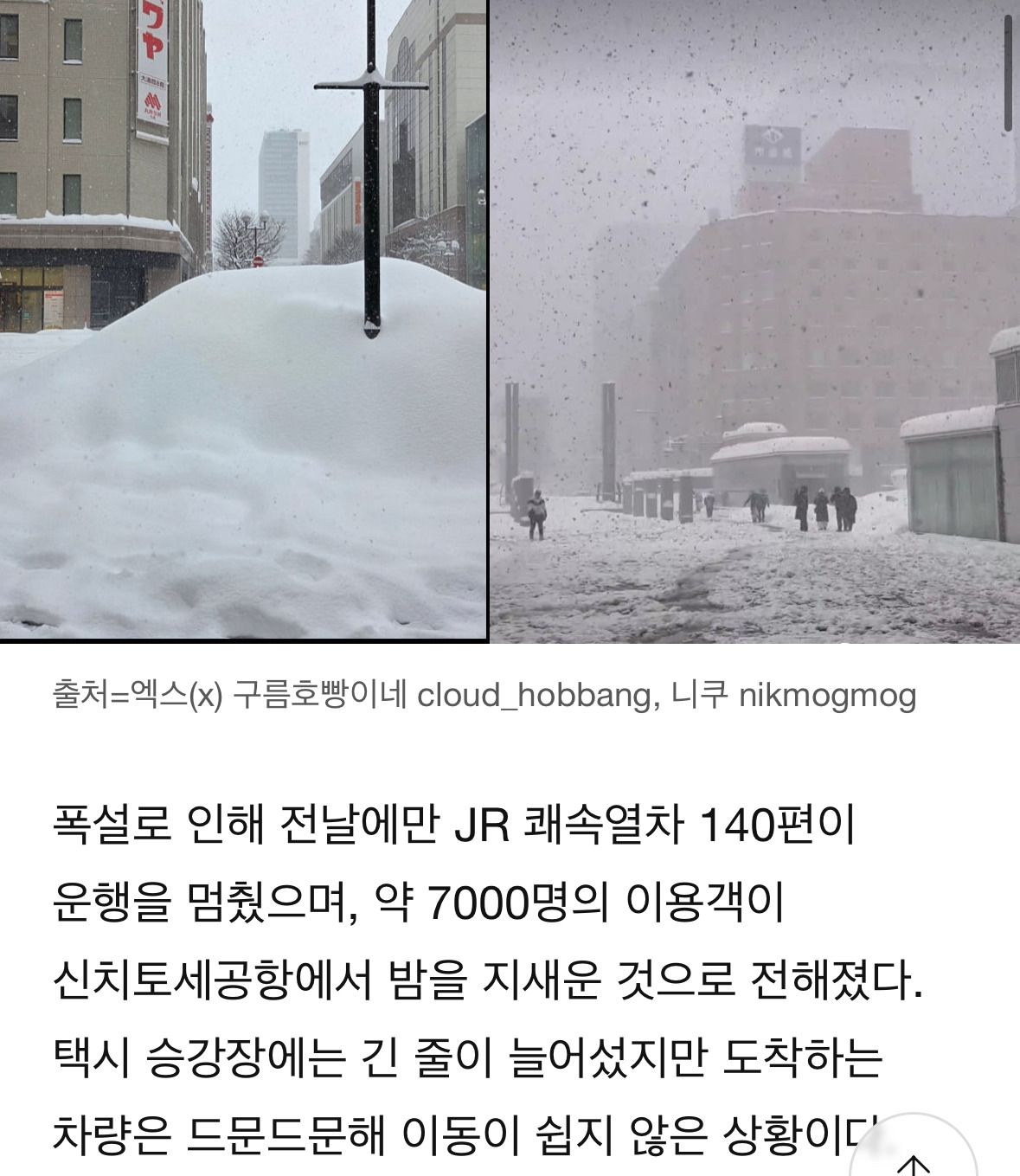 하루에 눈이 101cm나 와서 공항에 발 묶였다는 삿포로 여행객들 | 인스티즈