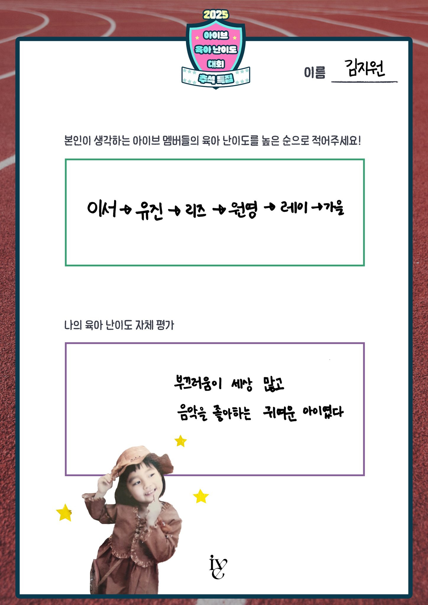 아이브 멤버들 부모님이 평가한 아이브 육아난이도 평가점수.jpg | 인스티즈