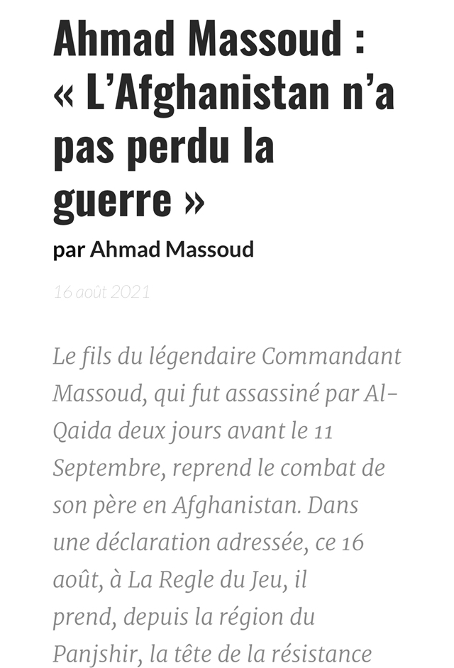 아프간에서 저항 중인 마수드 아들의 전언 | 인스티즈