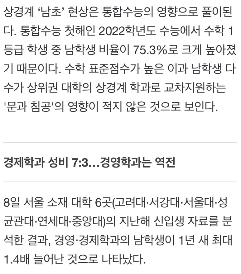 문이과 통합 후 남학생들의 명문대 문과 침공 | 인스티즈