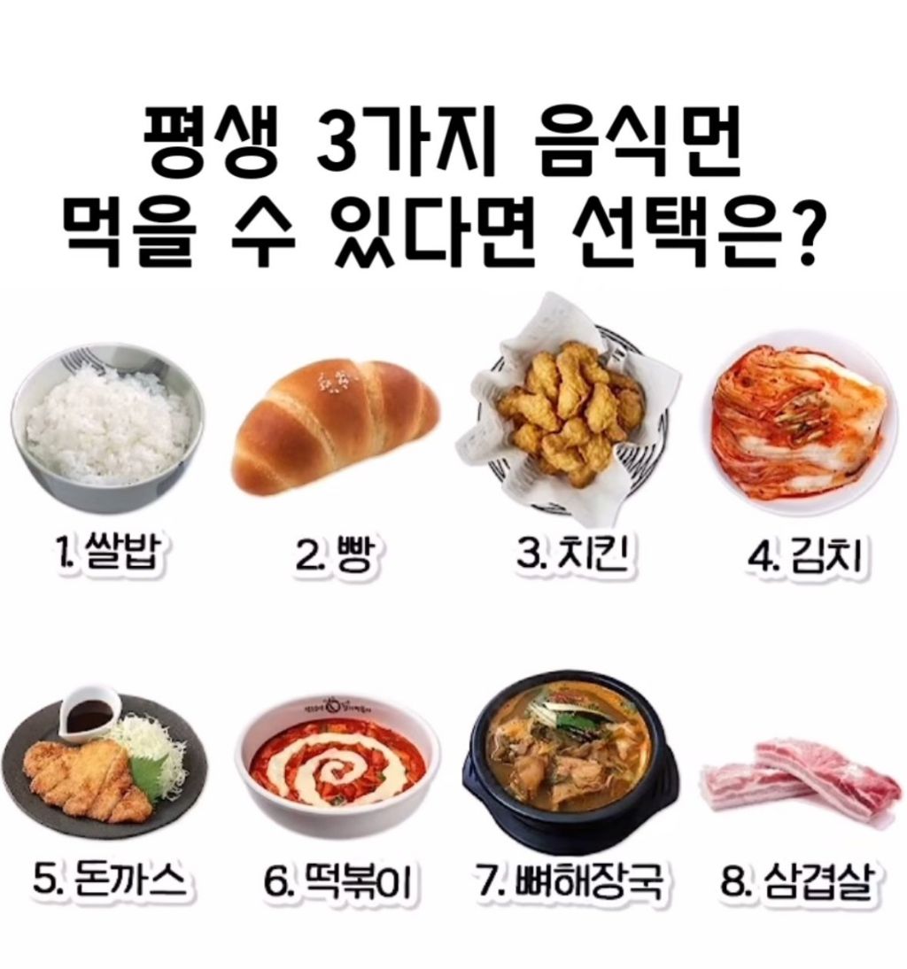 이 중 평생 3가지 음식만 먹을수 있다면? | 인스티즈