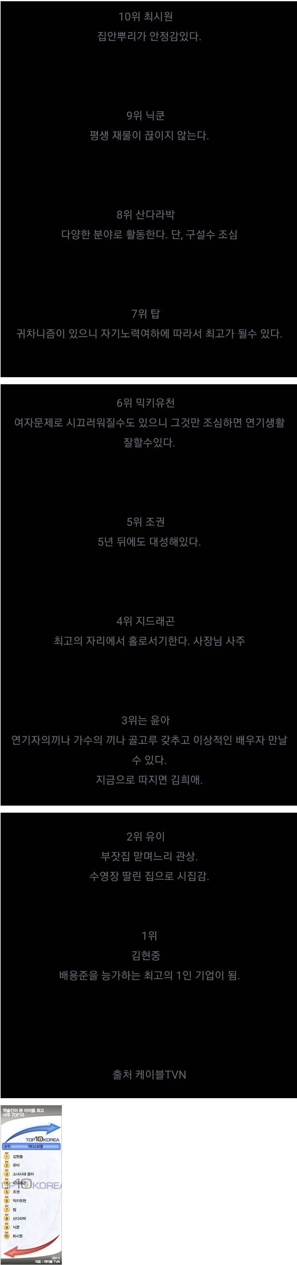2011년 tvN에서 방영했던 아이돌 최고 사주 TOP10 | 인스티즈