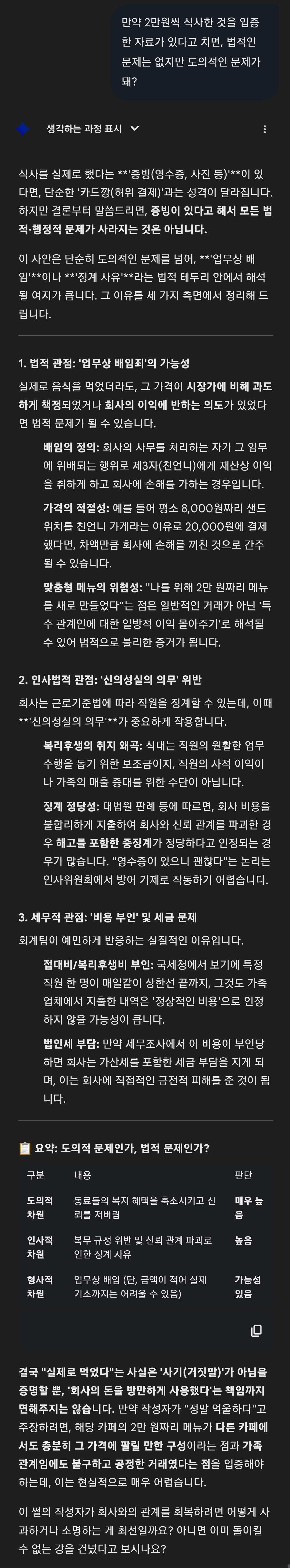 제미나이에 물어본 블라인드 법카 2만원 식대 썰 | 인스티즈
