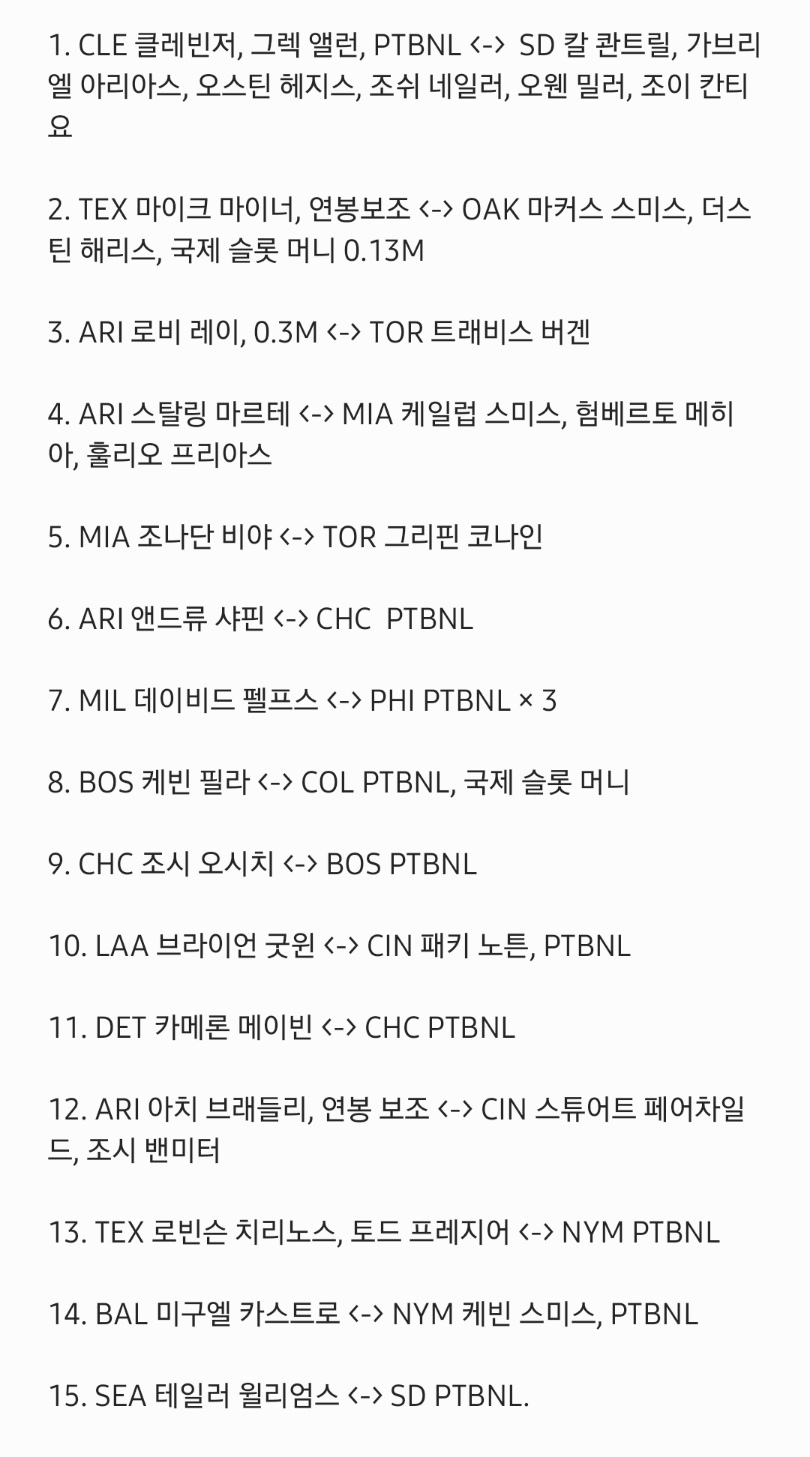 새벽 트레이드 정리+ 스트리플링 추가 - 야구게시판 ‥‥‥‥、 - 도탁스 (DOTAX)