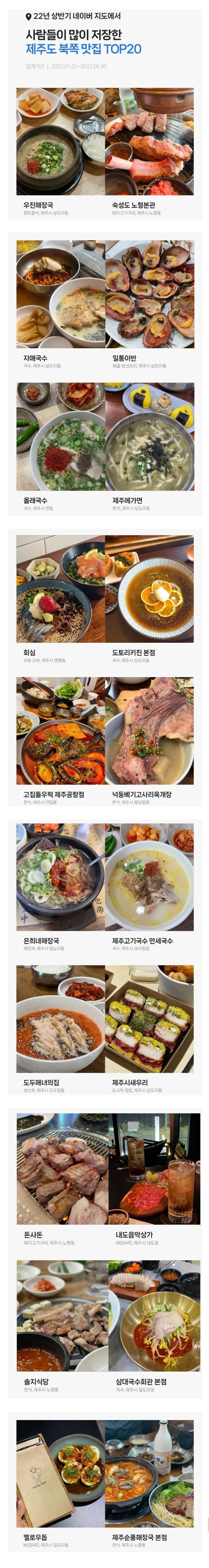 2022년 상반기 네이버지도에서 사람들이 많이 저장한 제주도 맛집 Top80 | 인스티즈