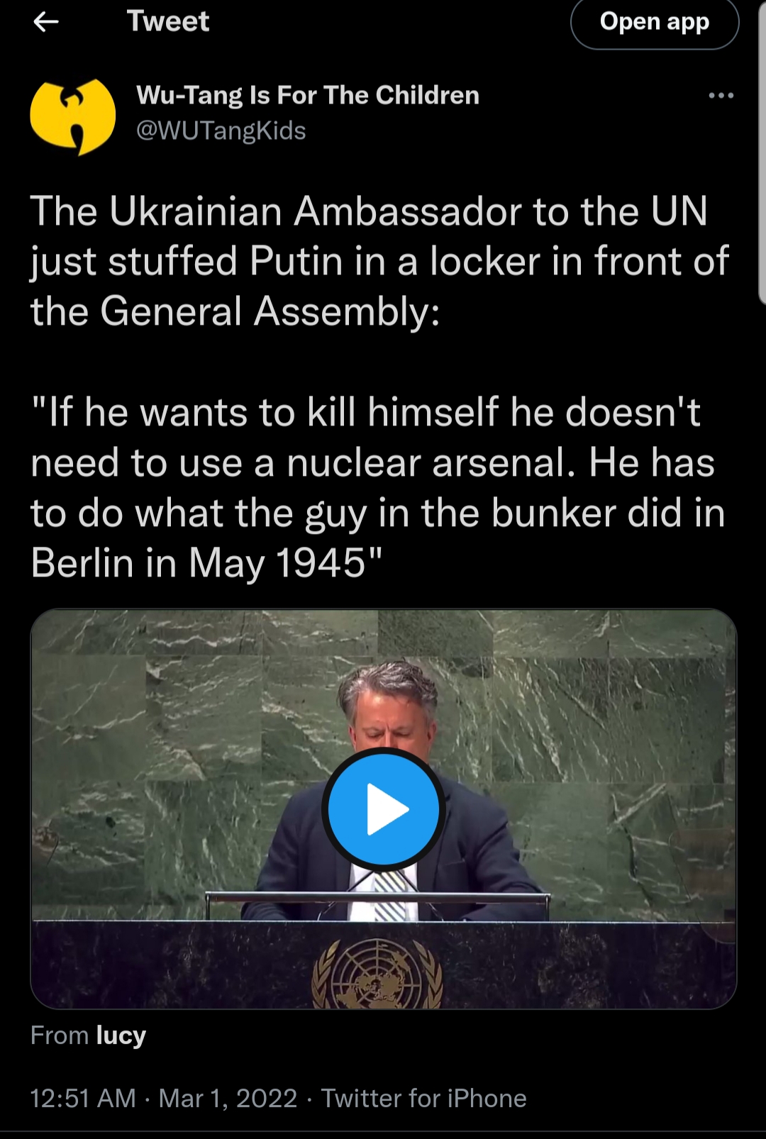 [속보] UN 우크라이나 대사, 푸틴에게 자살 권고 | 인스티즈