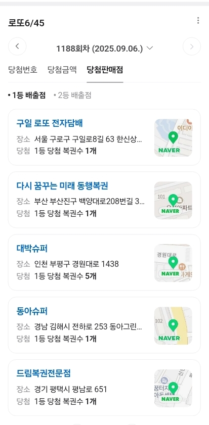 제 1188회차 로또 1등 판매점 | 인스티즈