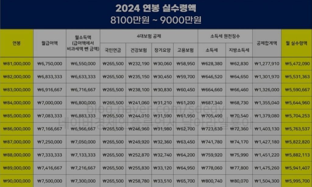 2024년 연봉 실수령액표 | 인스티즈