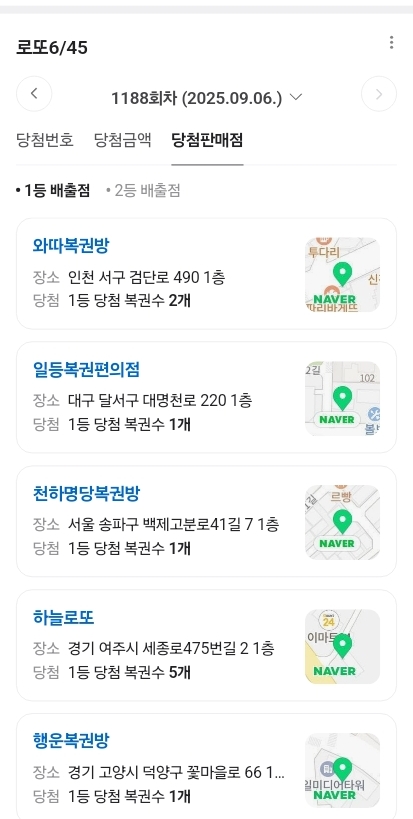 제 1188회차 로또 1등 판매점 | 인스티즈