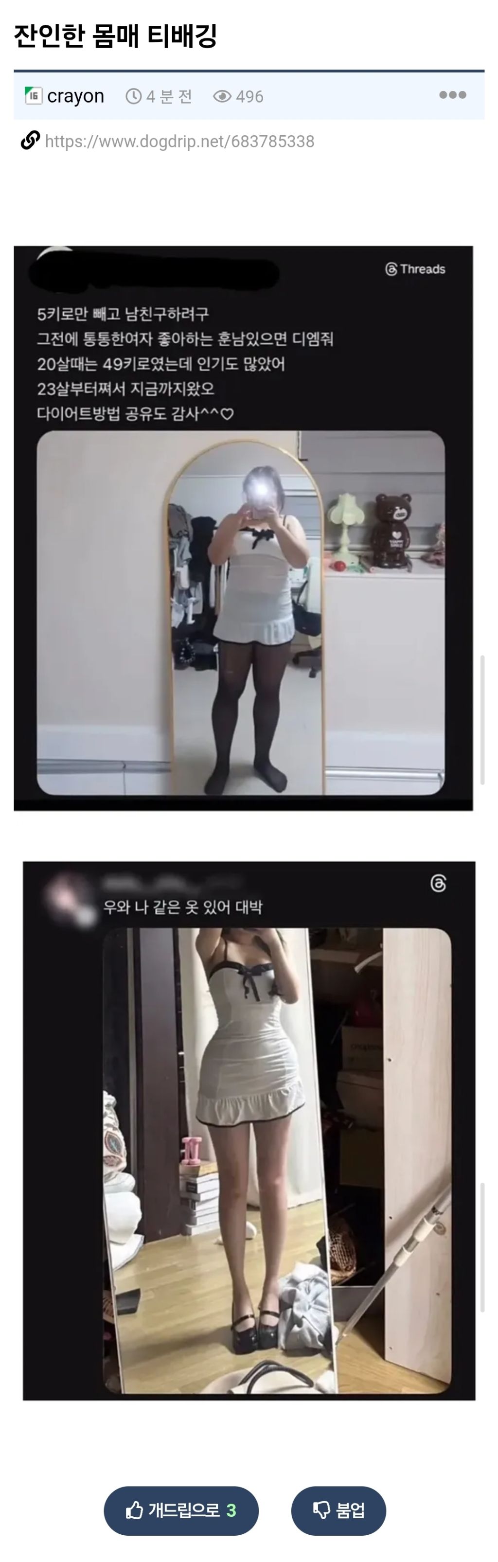 잔인한 몸매 티배깅 | 인스티즈