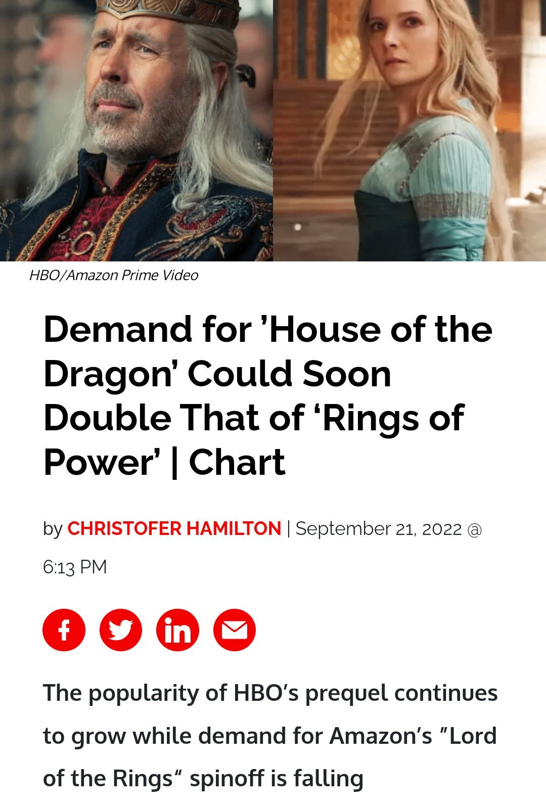 하우스 오브 드래곤, 반지의 제왕:힘의 반지보다 2배 이상의 시청률 기록중 | 인스티즈