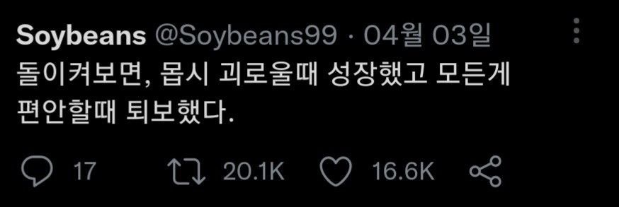 돌이켜보면,몹시 괴로울때 성장했고 모든게 편안할때 퇴보했다 | 인스티즈