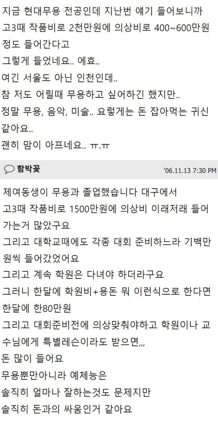 무용과 대학생 뒷바라지 비용 | 인스티즈