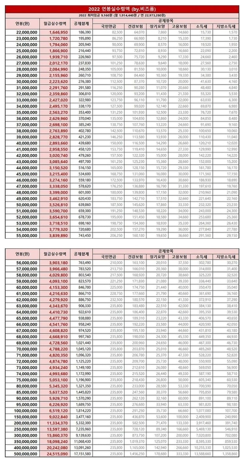 2022년 연봉 실수령액 | 인스티즈