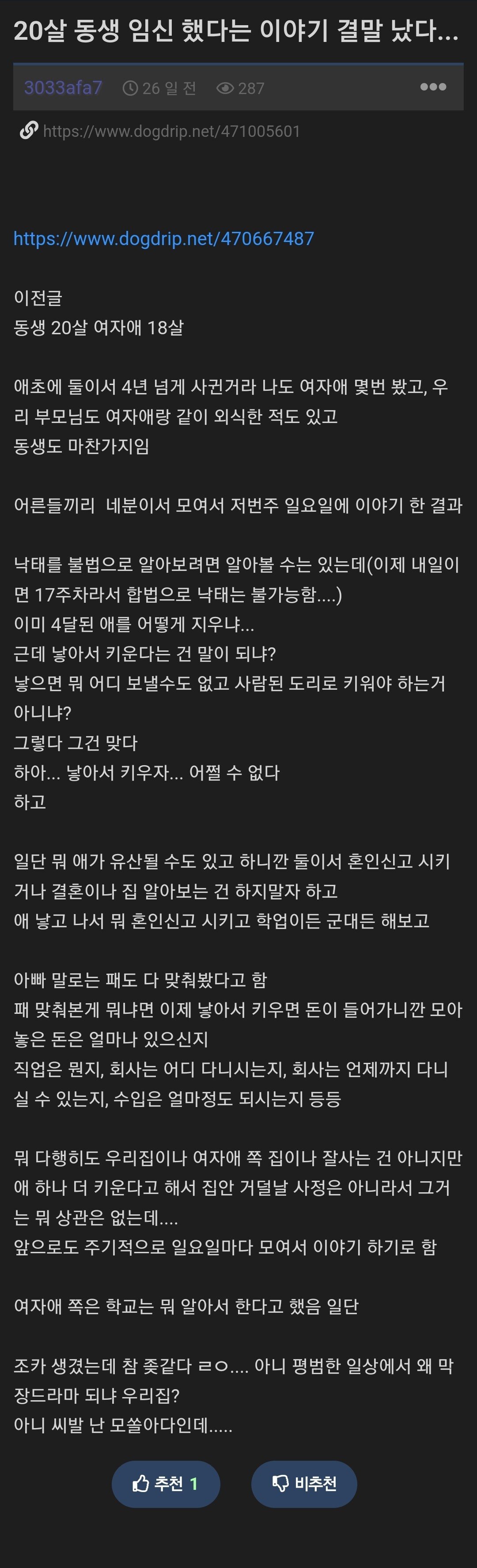 20살 동생이 18살 여고생 임신 시켰다는 개붕이.jpg | 인스티즈