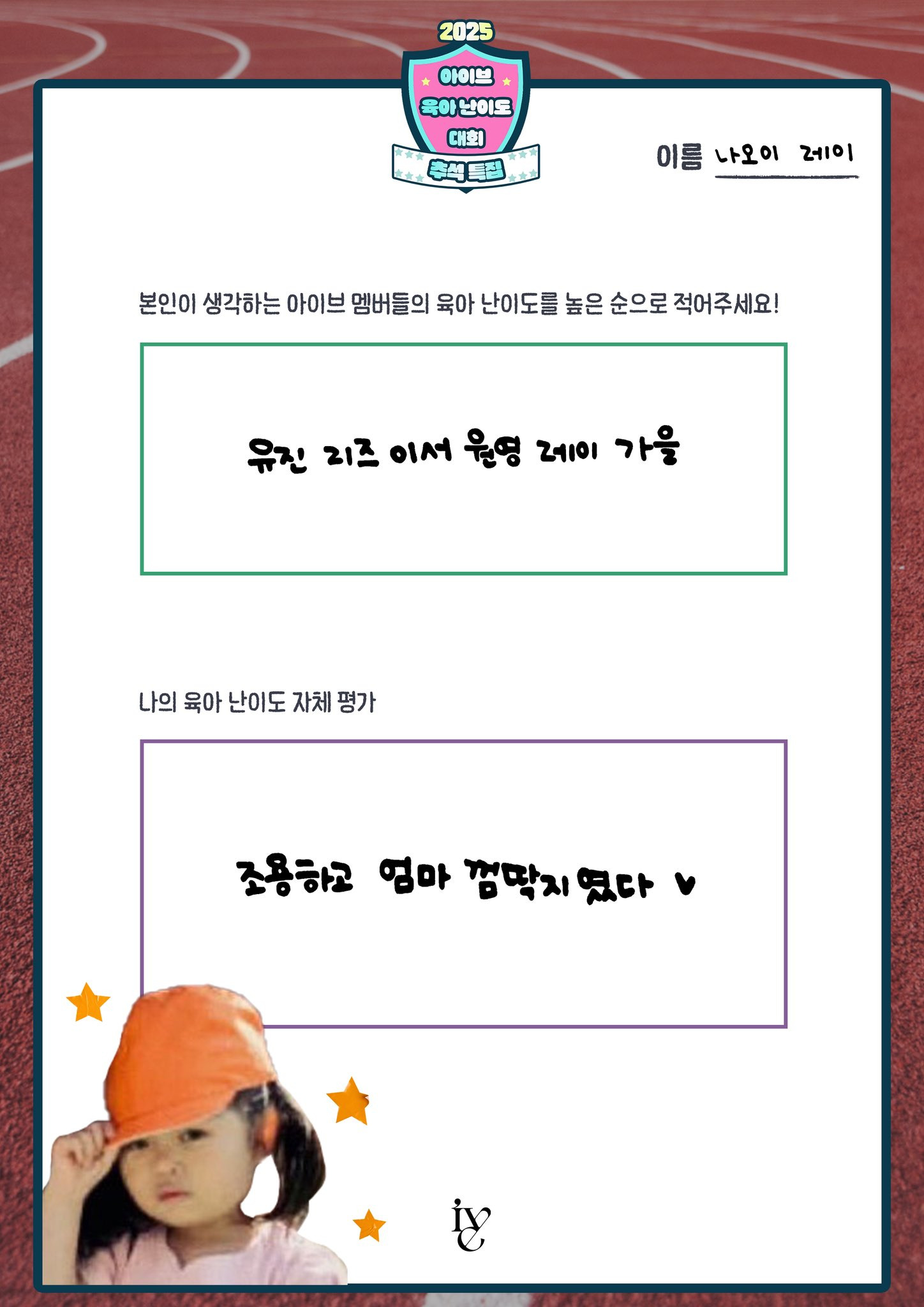 아이브 멤버들 부모님이 평가한 아이브 육아난이도 평가점수.jpg | 인스티즈