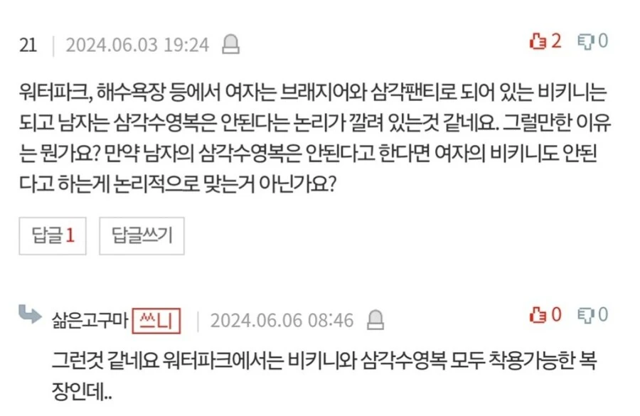 워터파크에서 삼각 수영복 입는게 잘못된건가요? | 인스티즈
