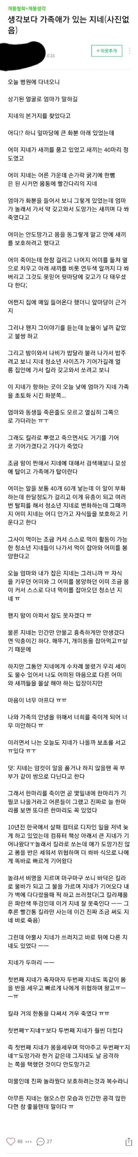 생각보다 가족애가 있다는 지네(사진X) | 인스티즈