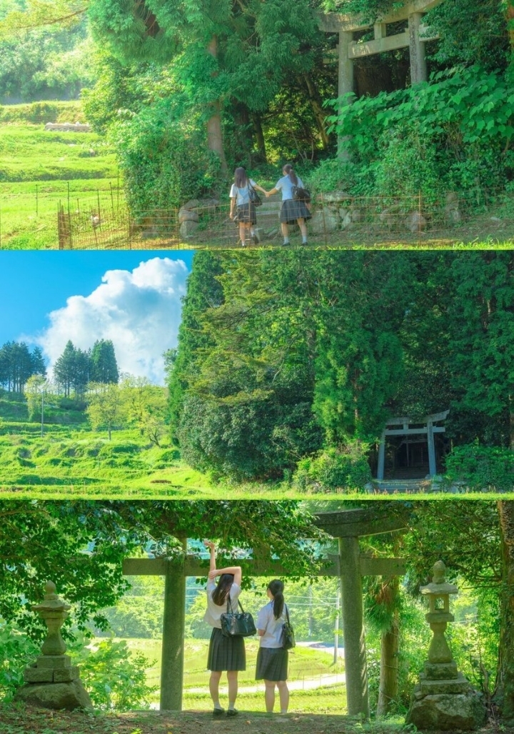 애니메이션 배경풍 사진 찍는 일본 여고생들 | 인스티즈