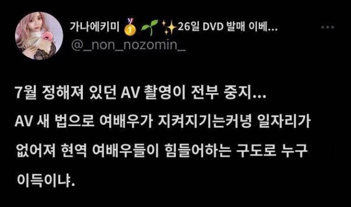 일본 AV신법으로 인해 7월달부터 촬영 무기한 중지 | 인스티즈