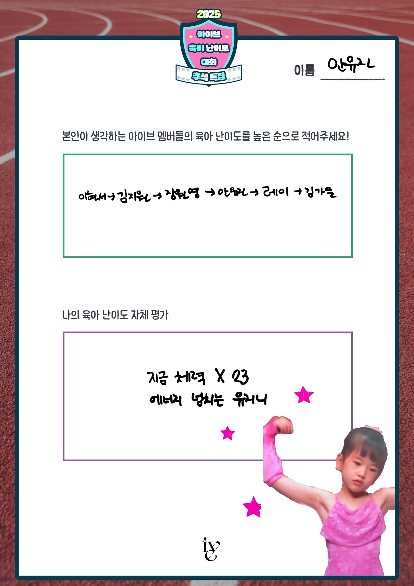 아이브 멤버들 부모님이 평가한 아이브 육아난이도 평가점수.jpg | 인스티즈