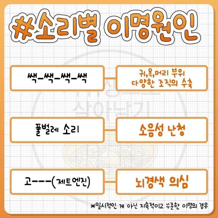 귀에서 나는 소리별 이명 원인.JPG | 인스티즈