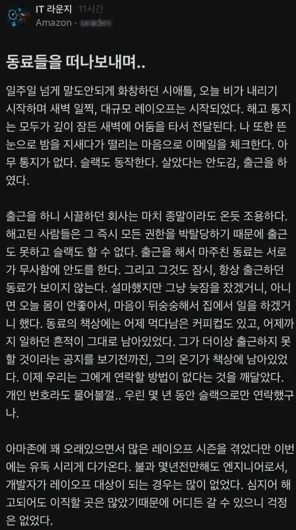 대규모 해고에서 살아남은 아마존 직원의 글 | 인스티즈