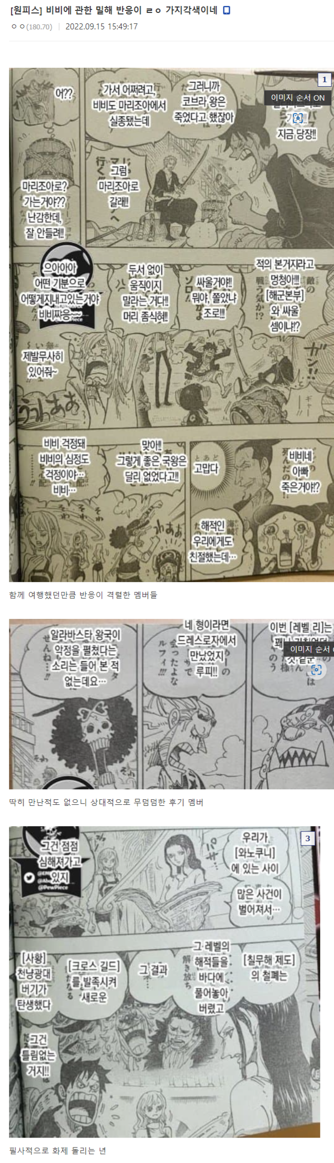 원피스 레벨리에서 일어난 사건에 대해 서로 다른 밀.집모자 일당 반응 | 인스티즈