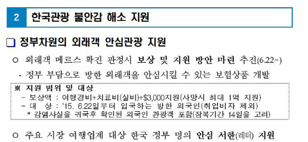 문화체육관광부가 지난해 6월15일 발표한 ‘메르스 관련 관광업계 지원 및 대응 방안 마련·행안’ 보도자료