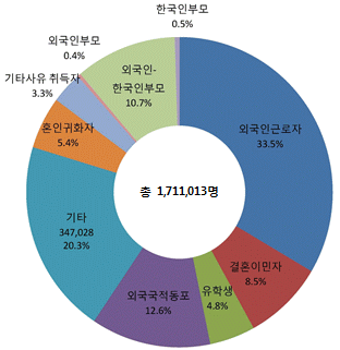 외국인 주민 유형별 현황. 자료:행정자치부