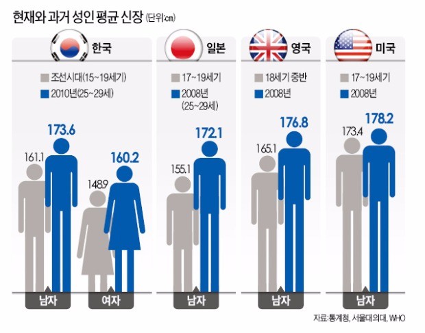 Focus 한국 남자 평균 키 173cm조선시대보다 12cm나 커졌어요 Daum 뉴스 9213