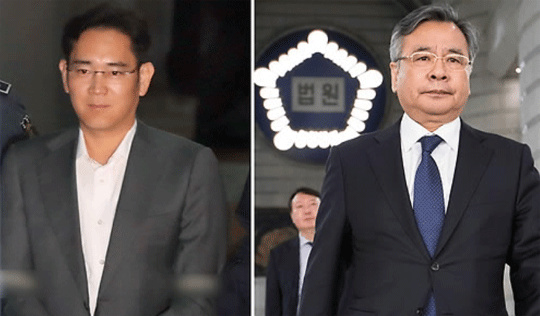 '최순실 국정농단 게이트'의 뇌물공여 혐의여부를 가리는 이재용 삼성전자 부회장(49)에 대한 재판에서 명확한 증거를 제시하지 못한 특검에게 오히려 불리한 증언들이 쏟아지고 있는 형국이다. 이에 특검이 증인에게 유도신문까지 하면서 재판부의 제지를 당하기도 했다. 사진은 첫 재판이 열린 지난달 7일 오전 서울 서초구 서울중앙지법에서 이재용 부회장이 법정으로 향하는 모습(왼쪽)과 박영수 특검이 오전 재판을 마치고 나오는 모습.ⓒ연합뉴스