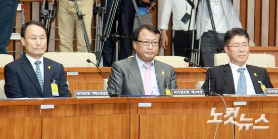 지난 2014년 7월 국회에서 열린 세월호 침몰사고의 진상규명을 위한 국정조사특별위원회 국정원 기관보고에 이헌수 기획조정실장(왼쪽)이 참석해 자리하고 있다. (사진=자료사진)