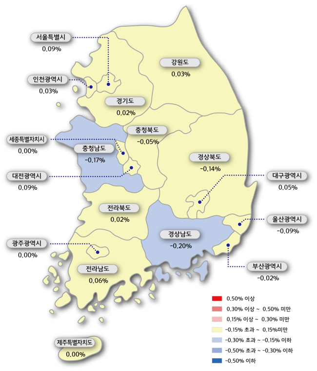 시도별 아파트 매매가격지수 변동률. [자료제공=한국감정원]