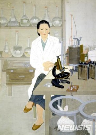 【서울=뉴시스】이유태, <인물일대 (人物一對 ) : 탐구(探究)>, 1944, 종이에 채색, 212х153cm, 국립현대미술관 소장