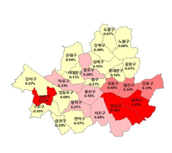 ▲1월8일 기준 서울 아파트 매매가격 주간 변동률(자료: 한국감정원)