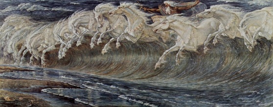 월터 크레인이 그린 '넵투누스(포세이돈)의 말', 1893년 작품. [독일 뮌헨 노이에 피나코텍 소장]